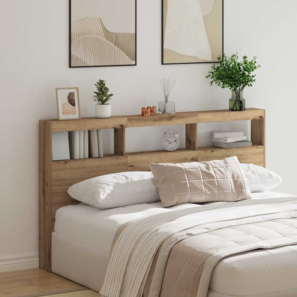 sengegavl med opbevaring og LED-lys 180x17x102 cm kunsteg