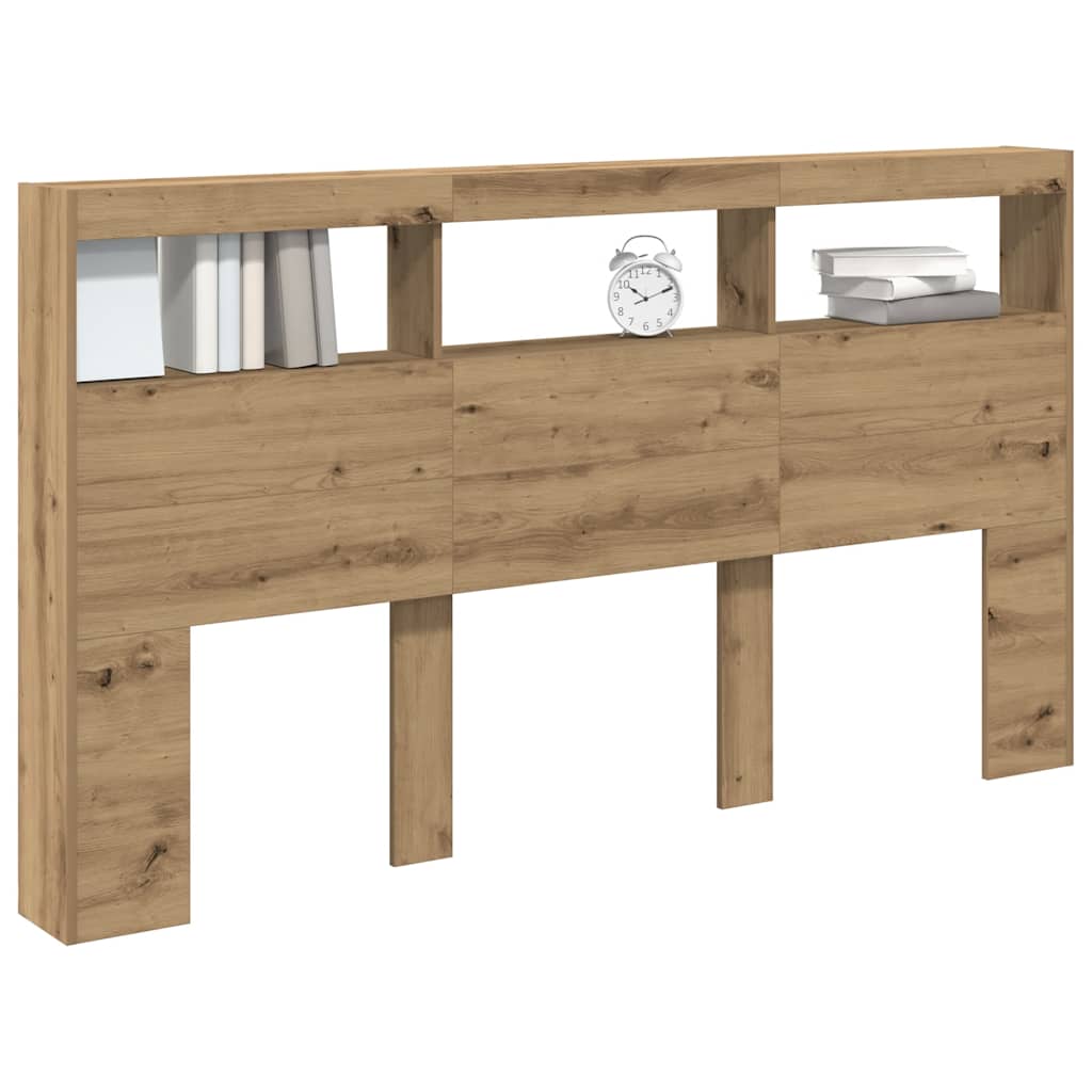 sengegavl med opbevaring og LED-lys 180x17x102 cm kunsteg