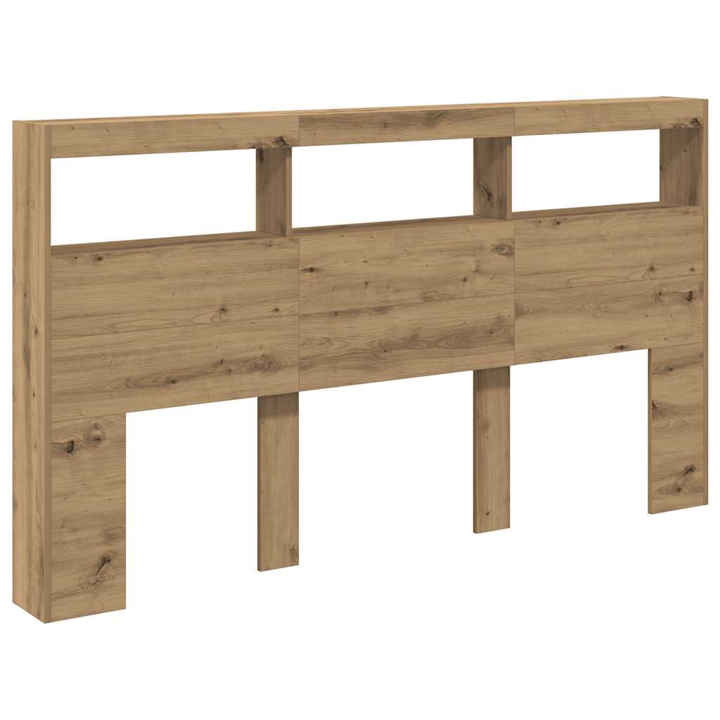 sengegavl med opbevaring og LED-lys 180x17x102 cm kunsteg