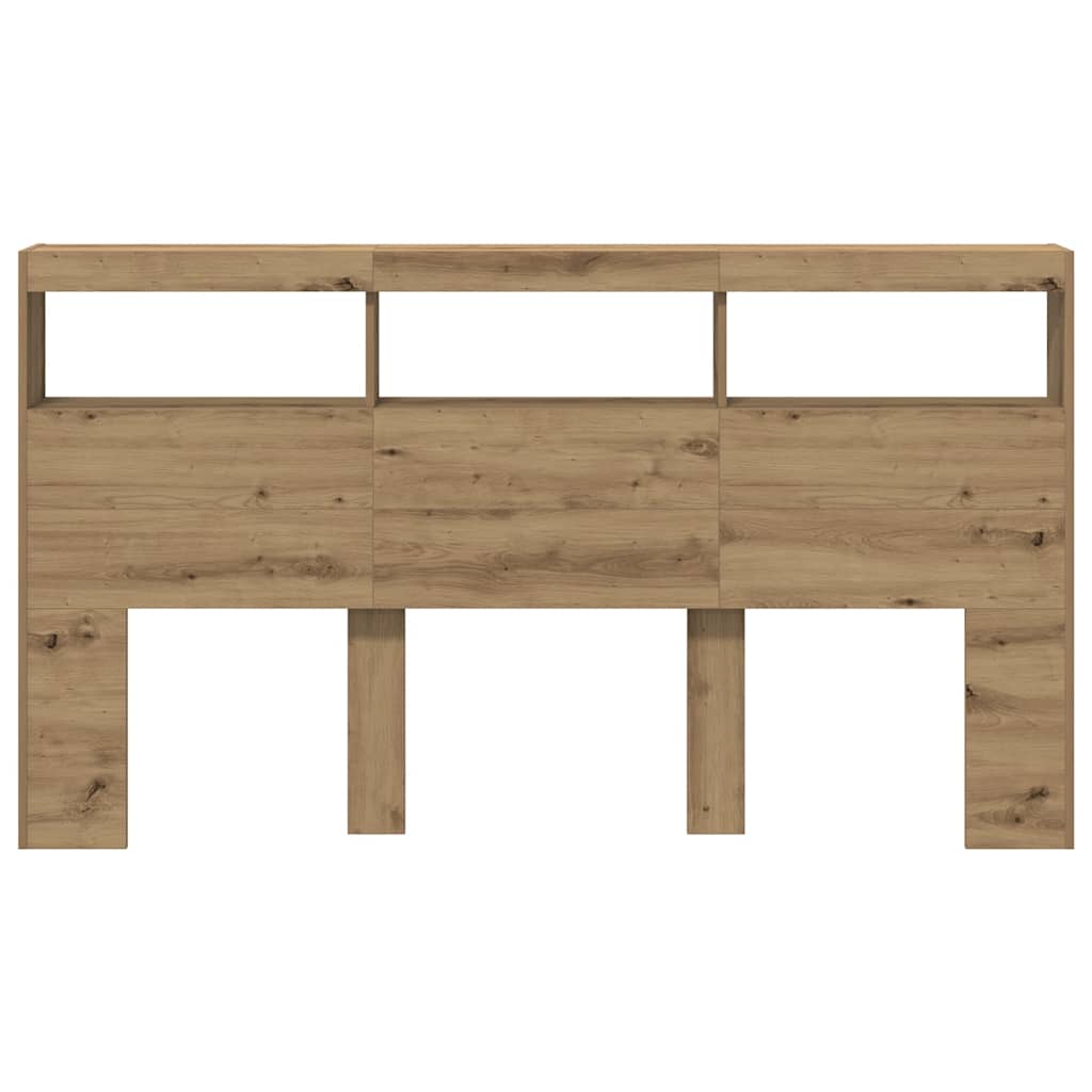 sengegavl med opbevaring og LED-lys 180x17x102 cm kunsteg