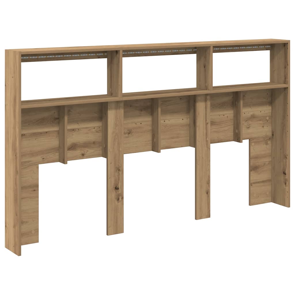 sengegavl med opbevaring og LED-lys 180x17x102 cm kunsteg