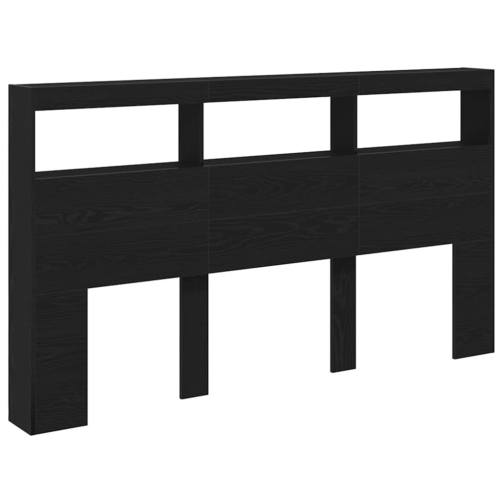 sengegavl med opbevaring og LED-lys 180x17x102 cm sort eg