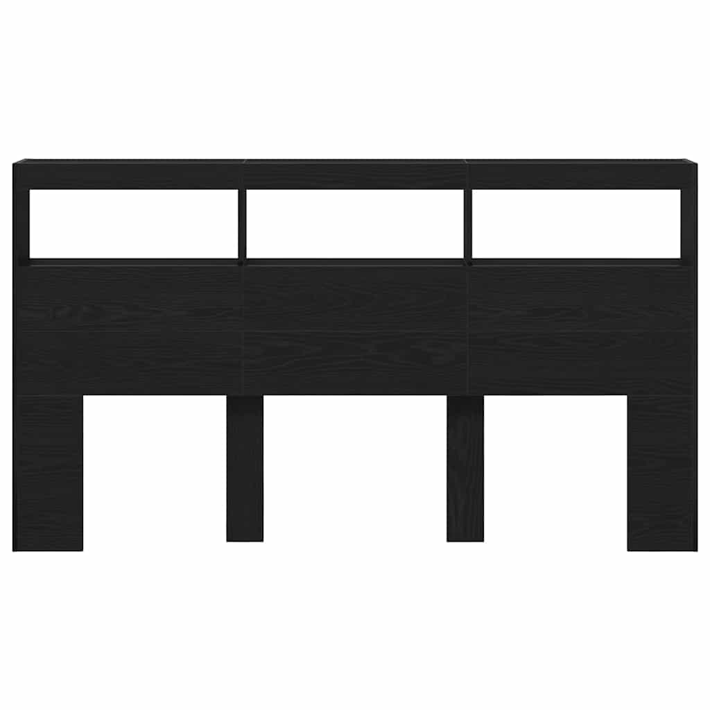 sengegavl med opbevaring og LED-lys 180x17x102 cm sort eg