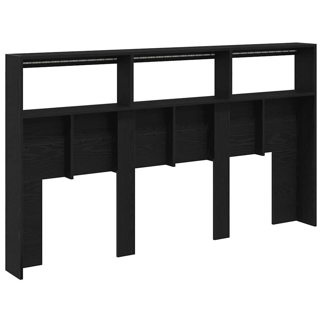 sengegavl med opbevaring og LED-lys 180x17x102 cm sort eg
