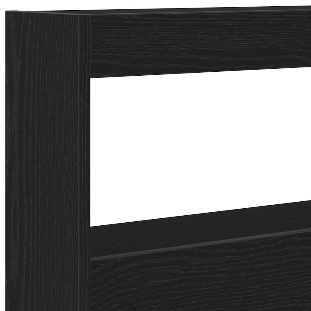 sengegavl med opbevaring og LED-lys 180x17x102 cm sort eg