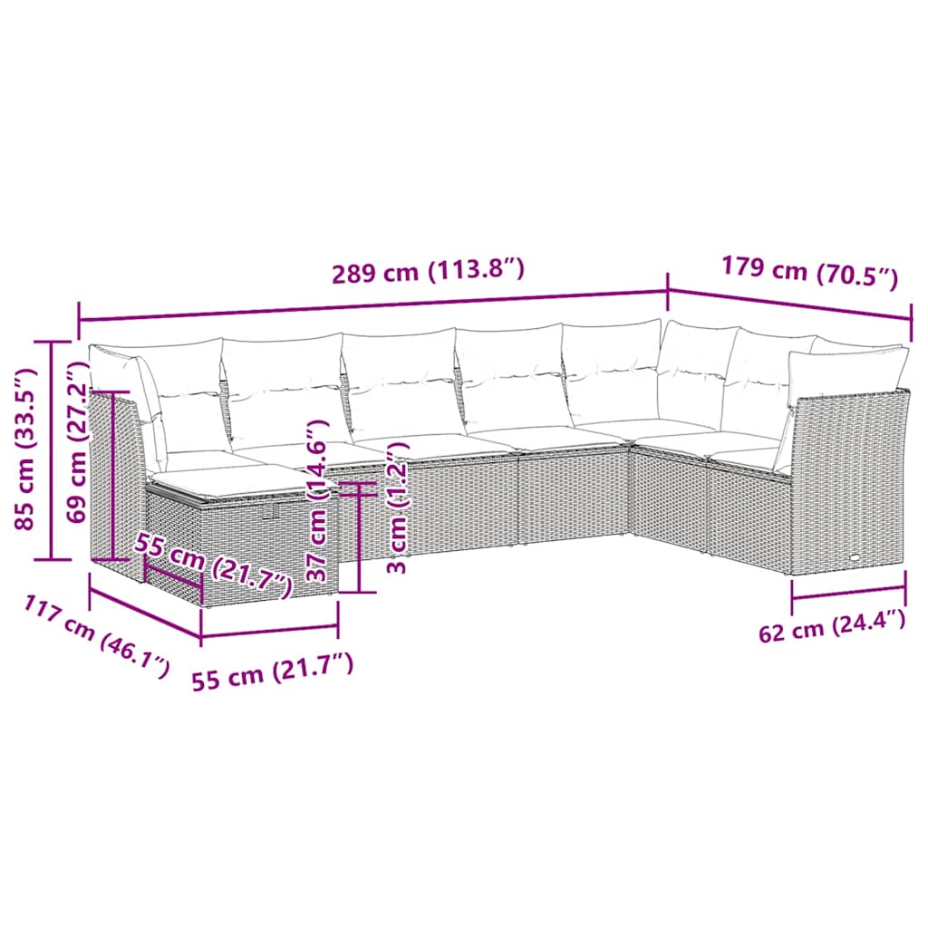 sofasæt til haven 8 dele med hynder polyrattan lysegrå
