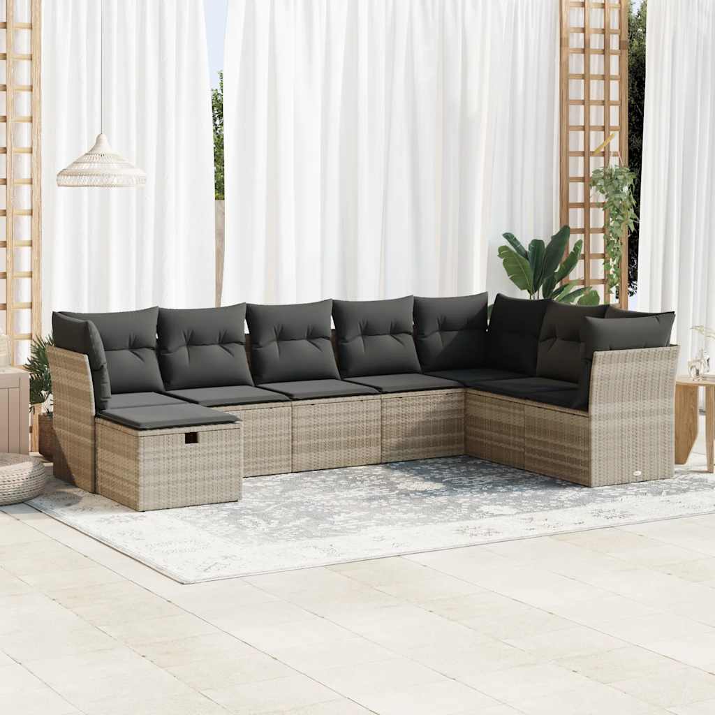 sofasæt til haven 8 dele med hynder polyrattan lysegrå