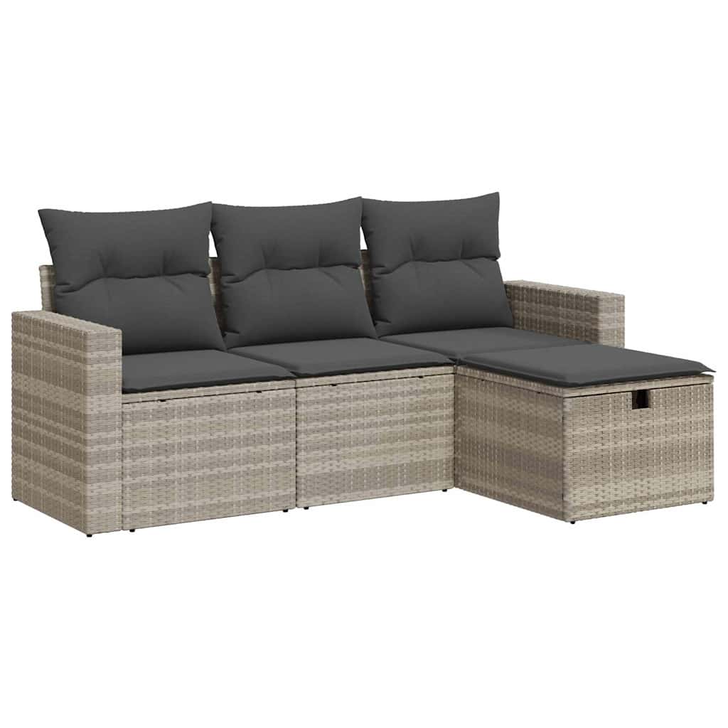 sofasæt til haven 4 dele med hynder polyrattan lysegrå