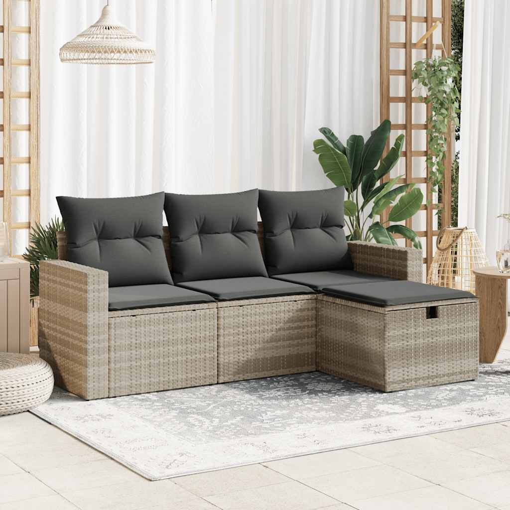 sofasæt til haven 4 dele med hynder polyrattan lysegrå