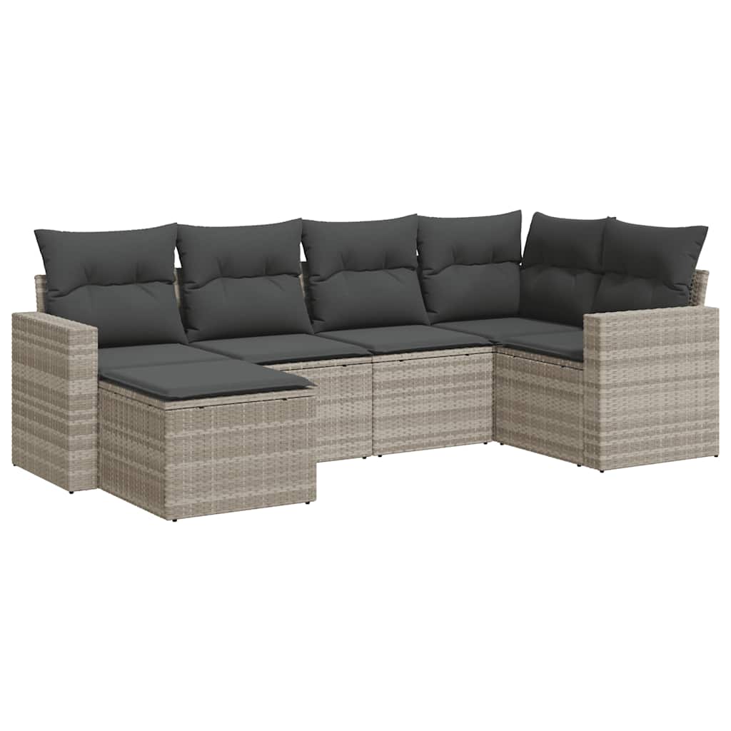 sofasæt til haven 6 dele med hynder polyrattan lysegrå