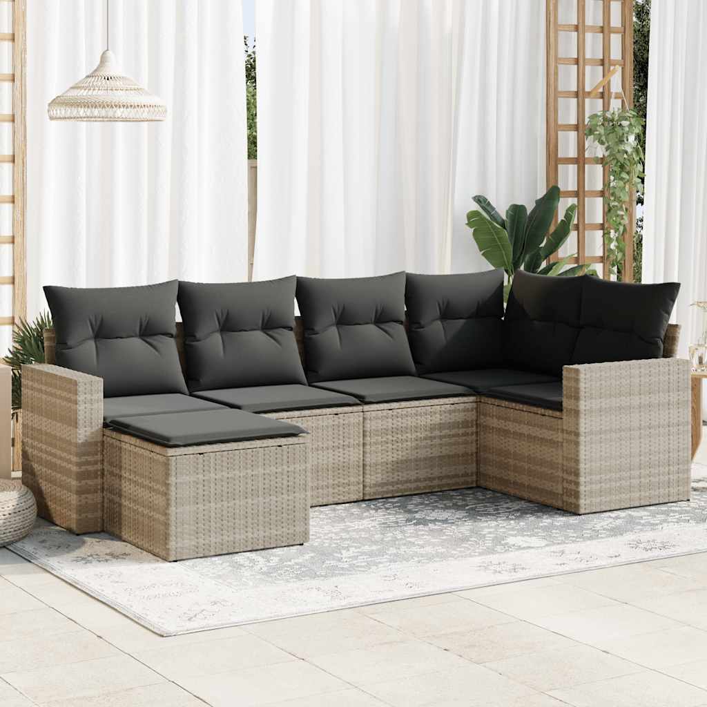 sofasæt til haven 6 dele med hynder polyrattan lysegrå