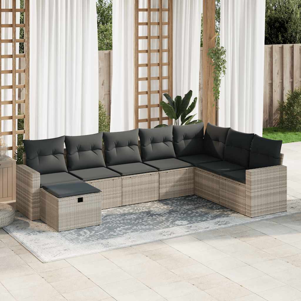 sofasæt til haven 8 dele med hynder polyrattan lysegrå
