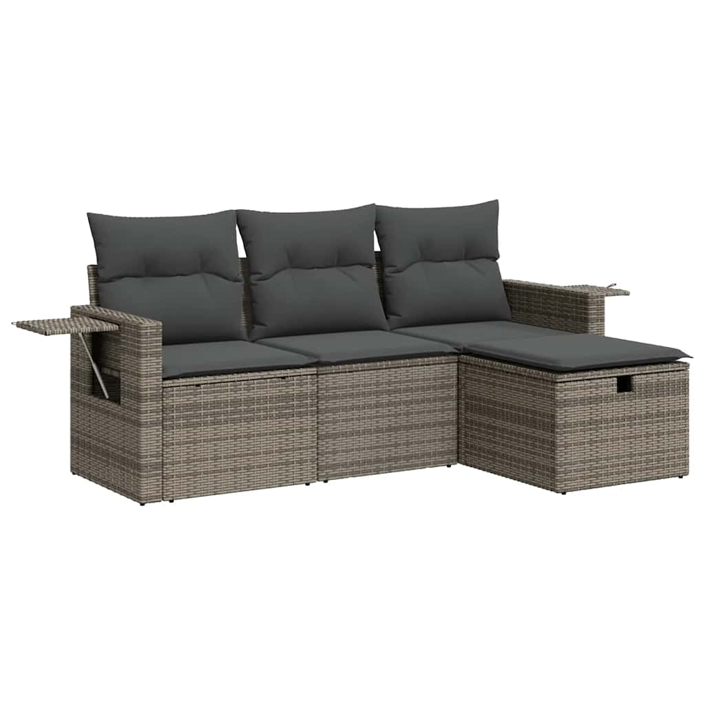 sofasæt til haven 4 dele med hynder polyrattan grå