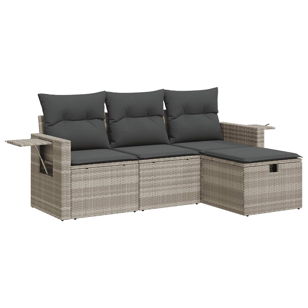 sofasæt til haven 4 dele med hynder polyrattan lysegrå