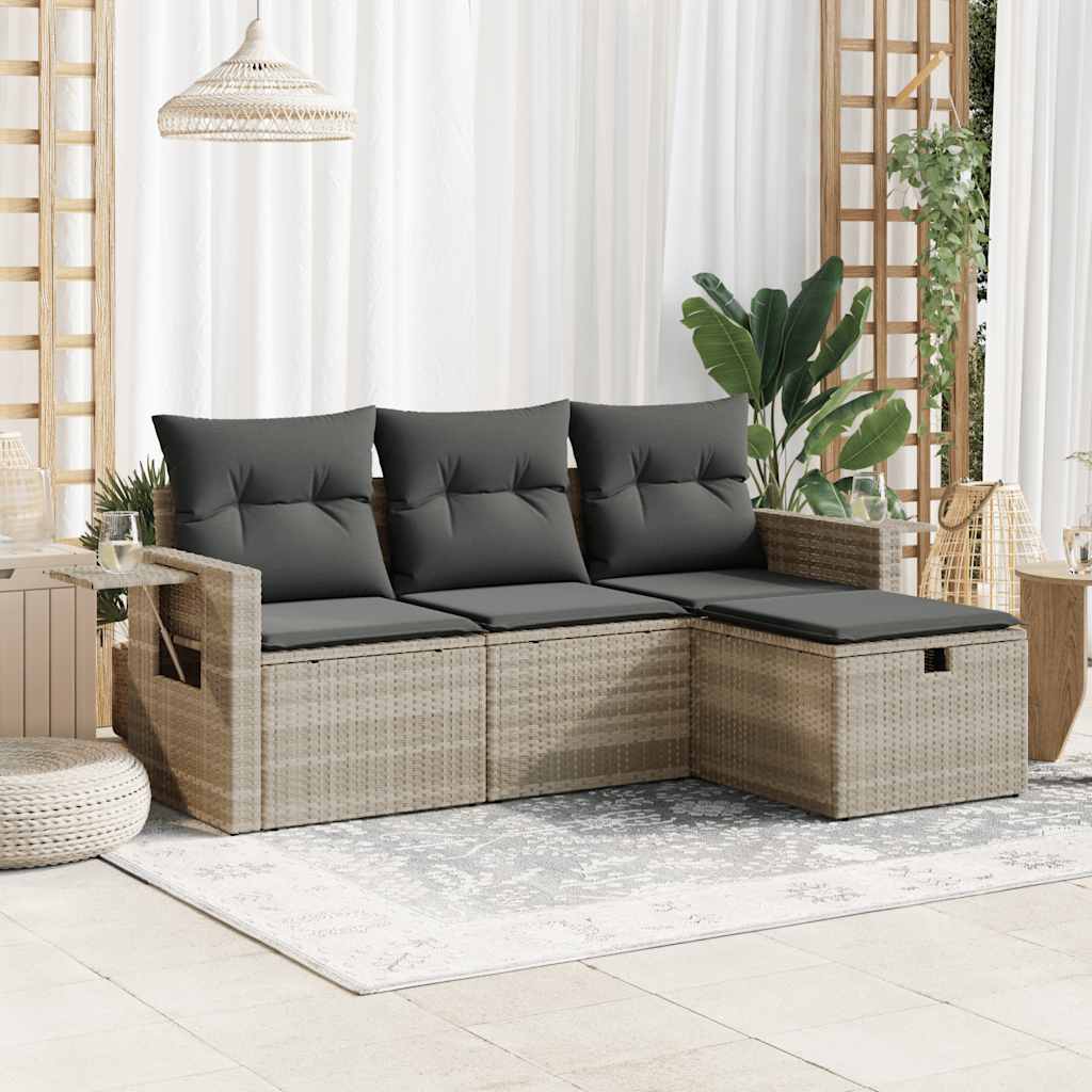 sofasæt til haven 4 dele med hynder polyrattan lysegrå