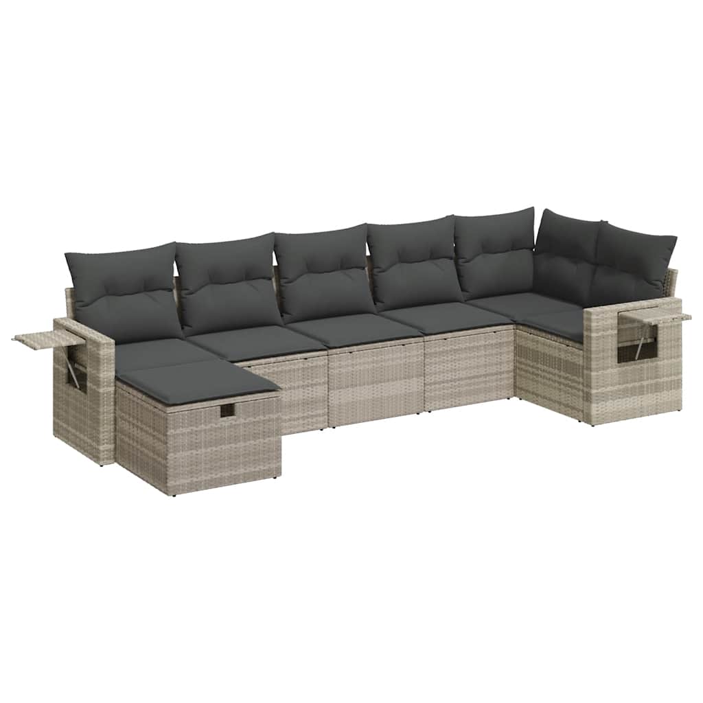 sofasæt til haven 7 dele med hynder polyrattan lysegrå