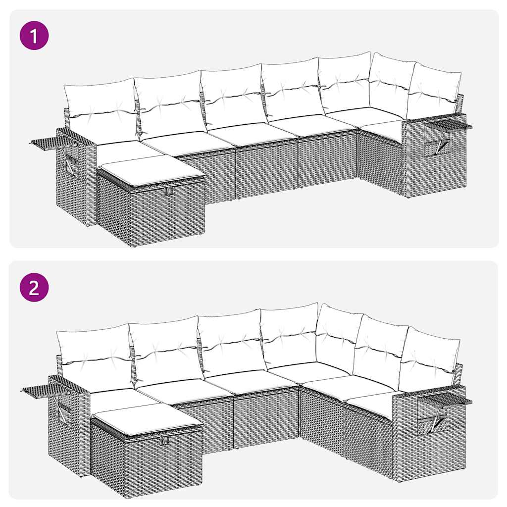sofasæt til haven 7 dele med hynder polyrattan lysegrå