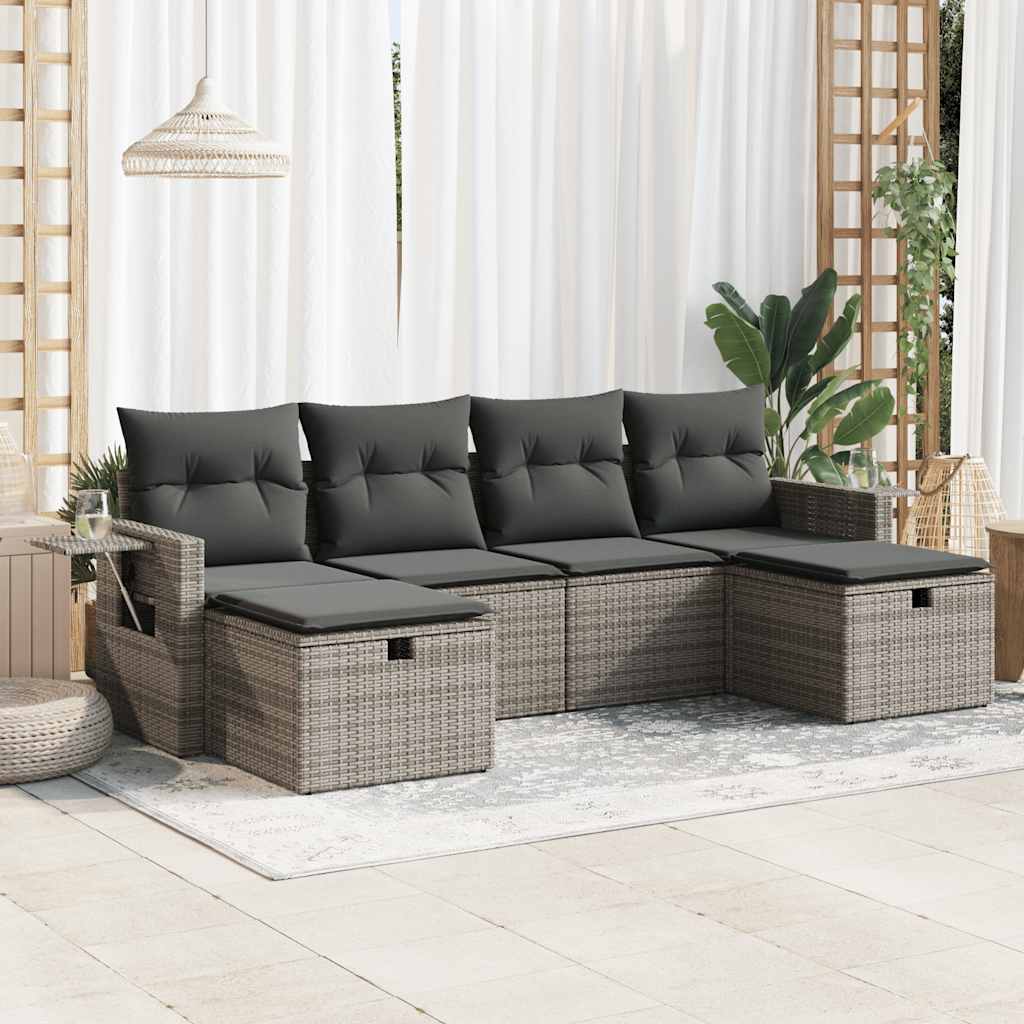 sofasæt til haven 6 dele med hynder polyrattan grå