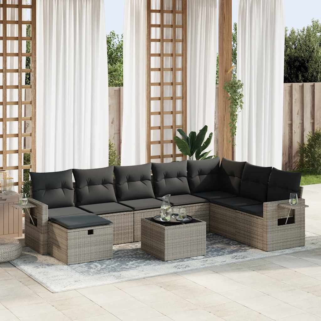 sofasæt til haven 9 dele med hynder polyrattan grå