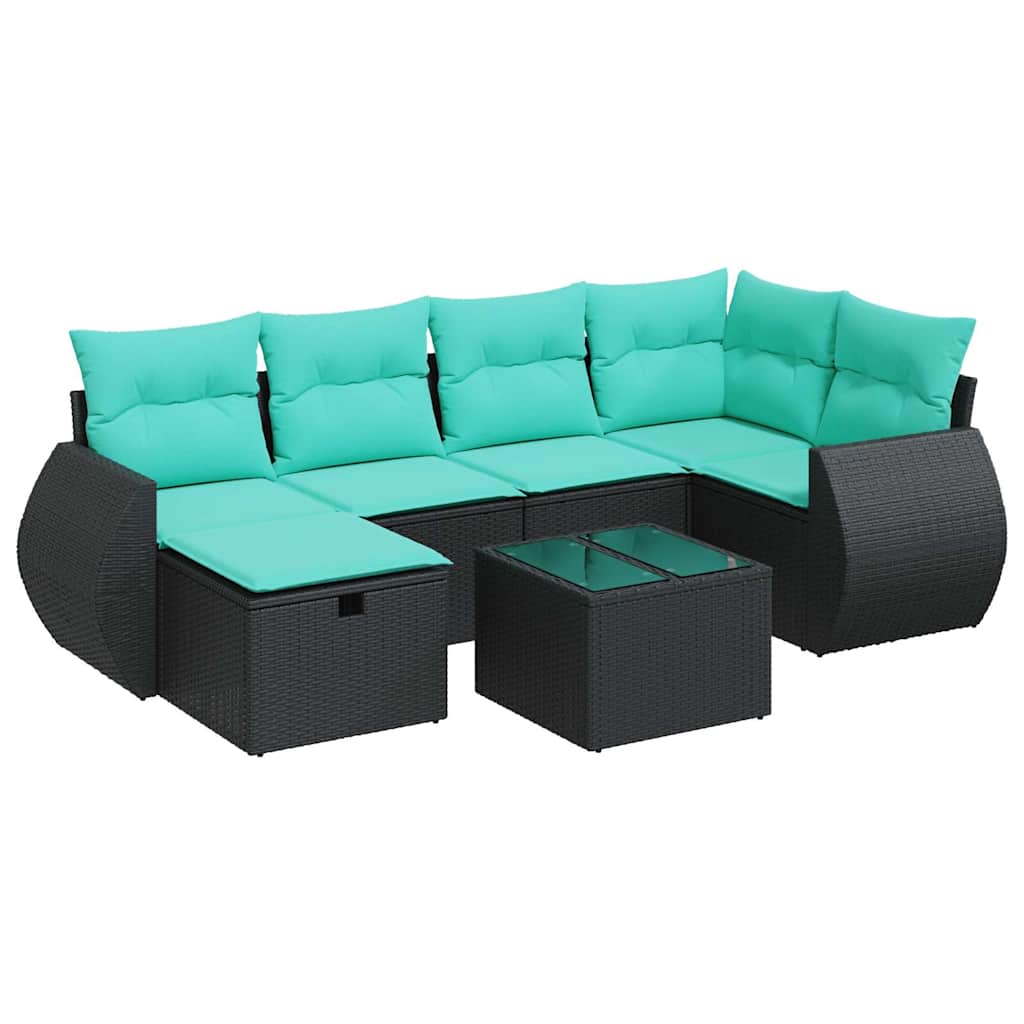 sofasæt til haven 7 dele med hynder polyrattan sort