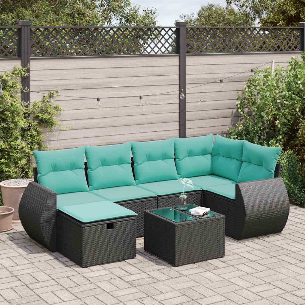 sofasæt til haven 7 dele med hynder polyrattan sort