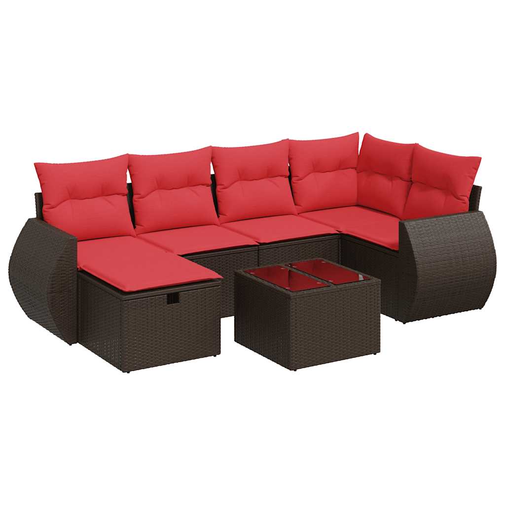 sofasæt til haven 7 dele med hynder polyrattan brun