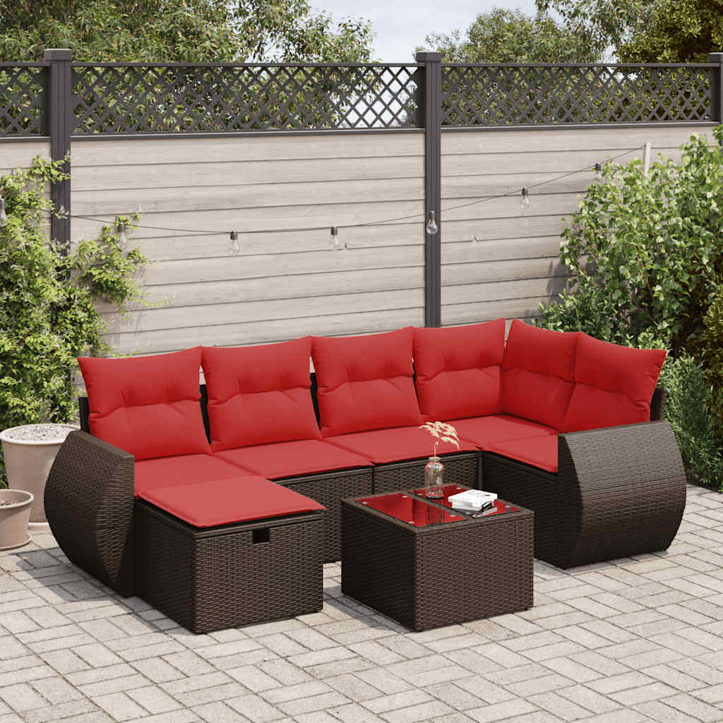 sofasæt til haven 7 dele med hynder polyrattan brun