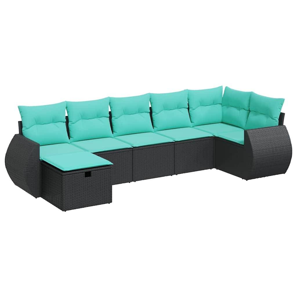 sofasæt til haven 7 dele med hynder polyrattan sort