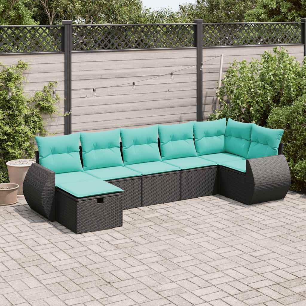 sofasæt til haven 7 dele med hynder polyrattan sort