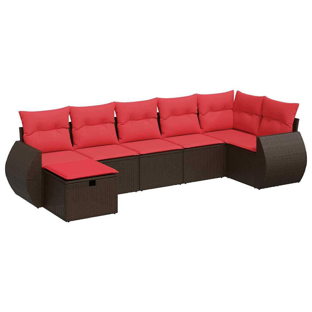 sofasæt til haven 7 dele med hynder polyrattan brun