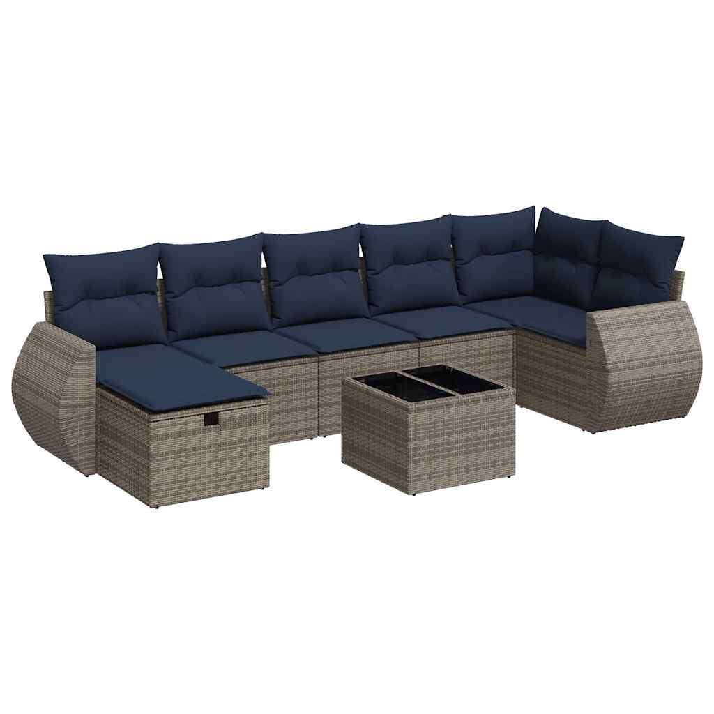 sofasæt til haven 8 dele med hynder polyrattan grå