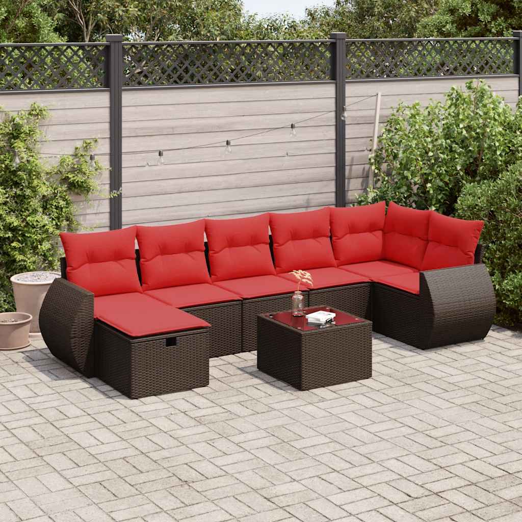 sofasæt til haven 8 dele med hynder polyrattan brun