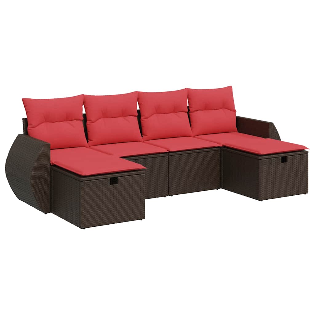 sofasæt til haven 6 dele med hynder polyrattan brun