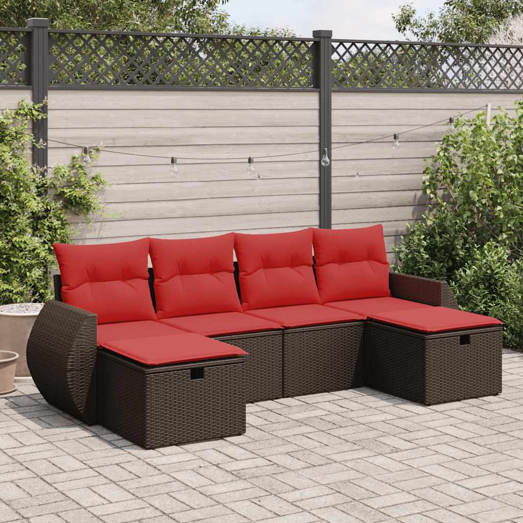 sofasæt til haven 6 dele med hynder polyrattan brun