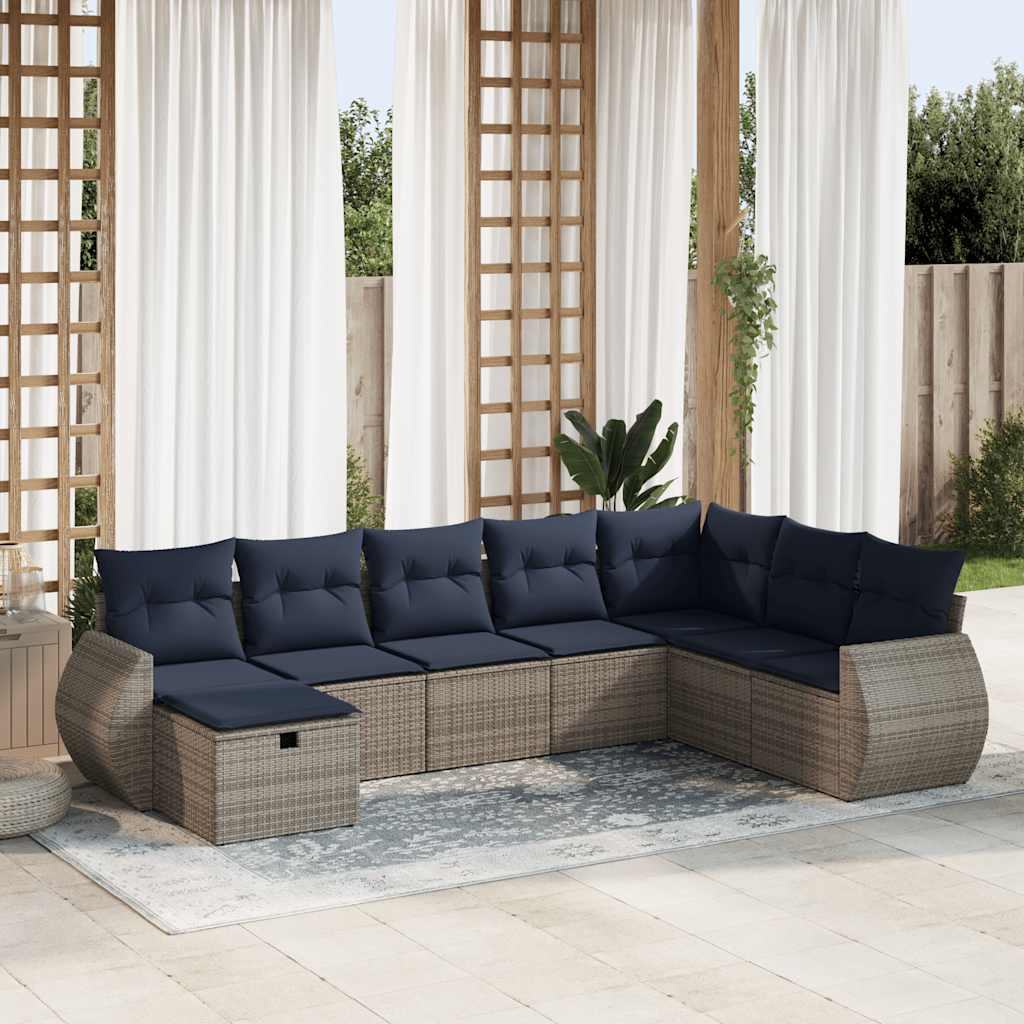 sofasæt til haven 8 dele med hynder polyrattan grå