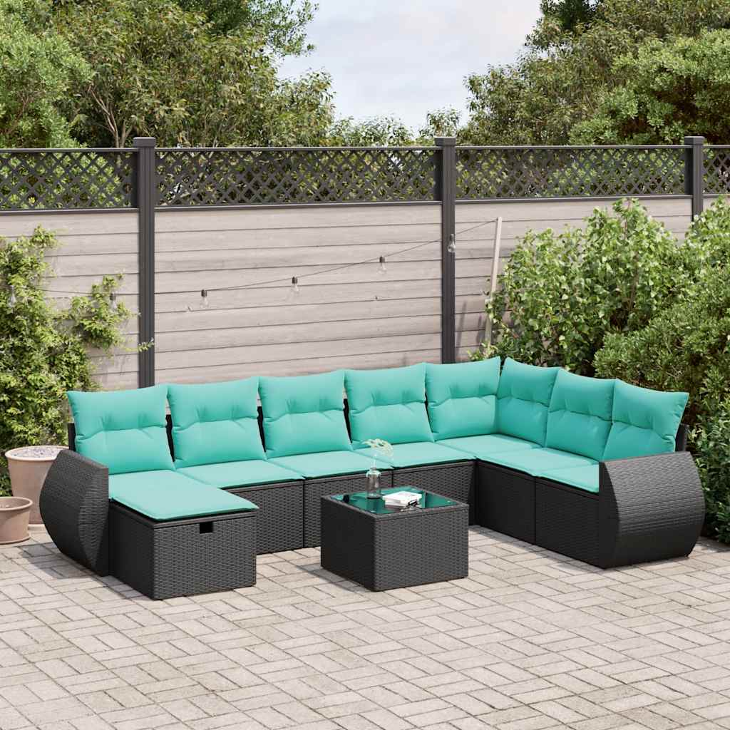 sofasæt til haven 9 dele med hynder polyrattan sort