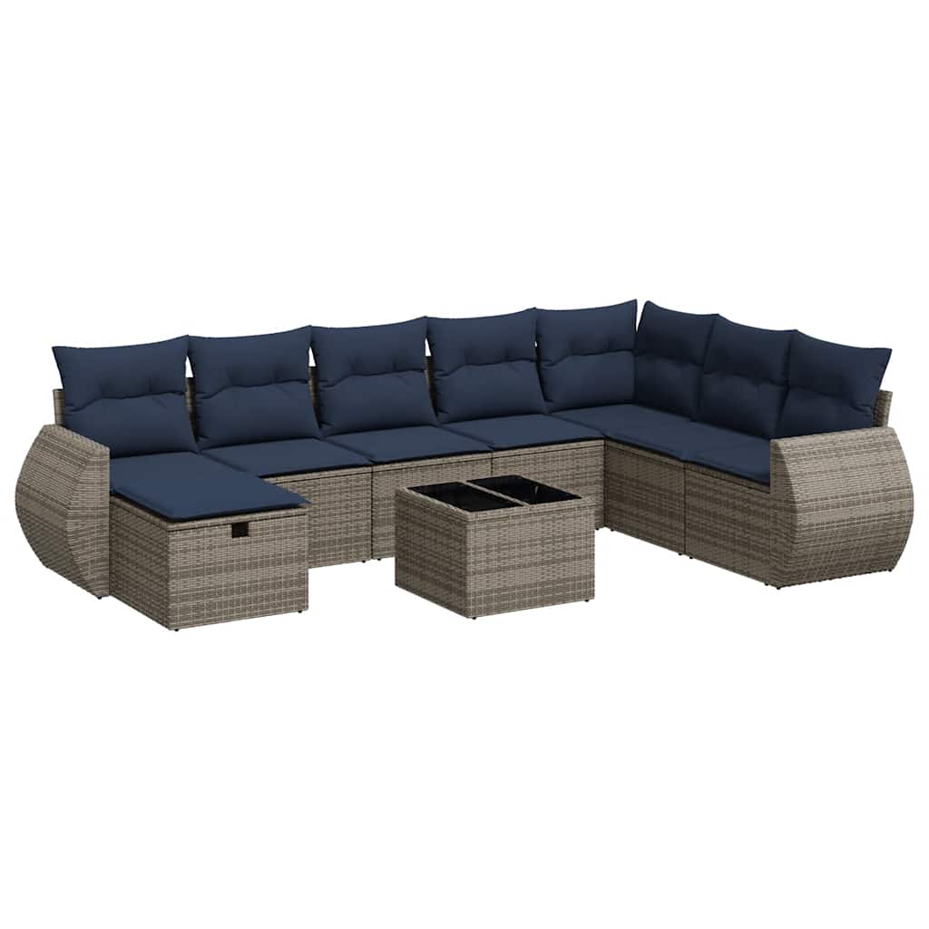 sofasæt til haven 9 dele med hynder polyrattan grå
