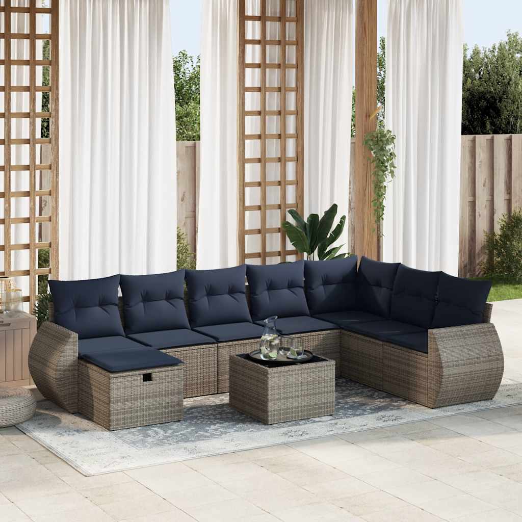 sofasæt til haven 9 dele med hynder polyrattan grå