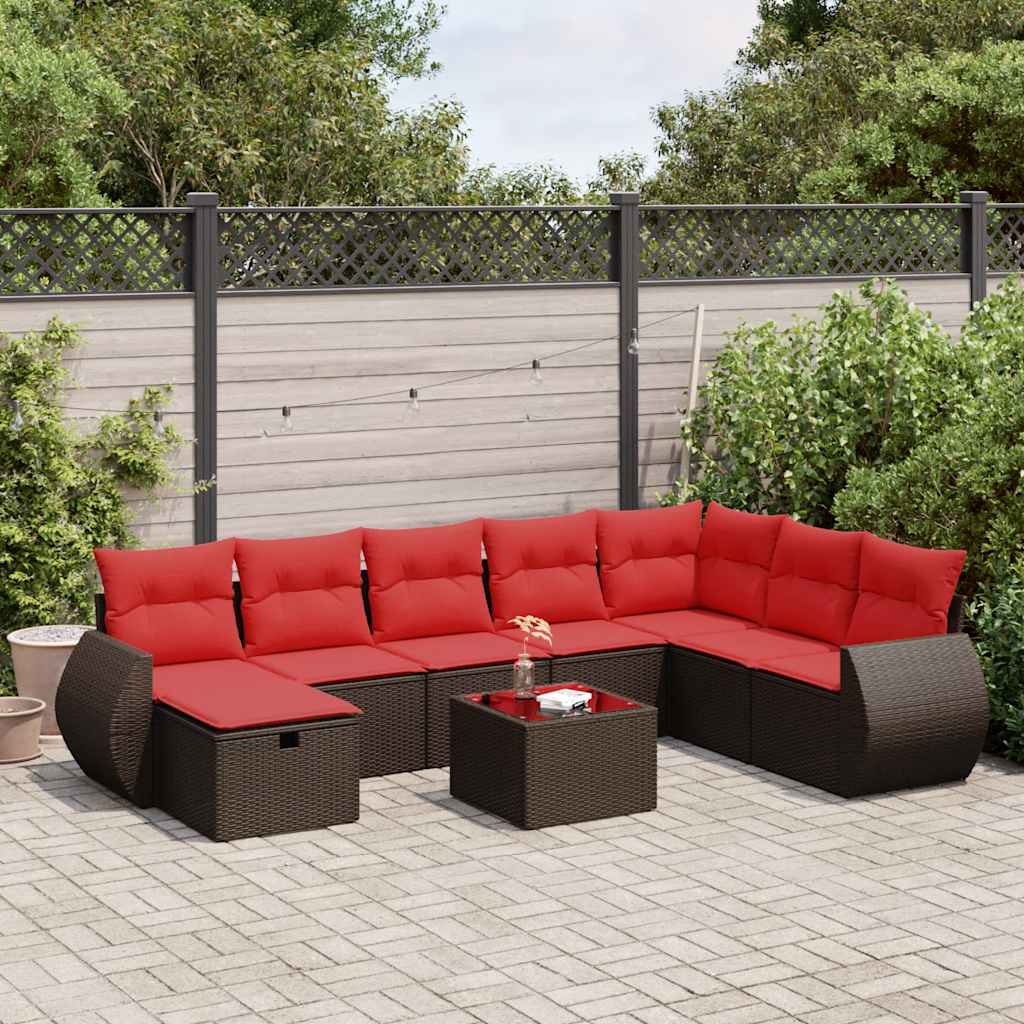 sofasæt til haven 9 dele med hynder polyrattan brun