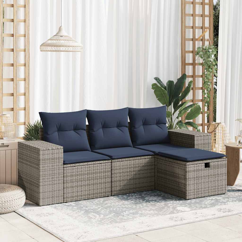 sofasæt til haven 4 dele med hynder polyrattan grå
