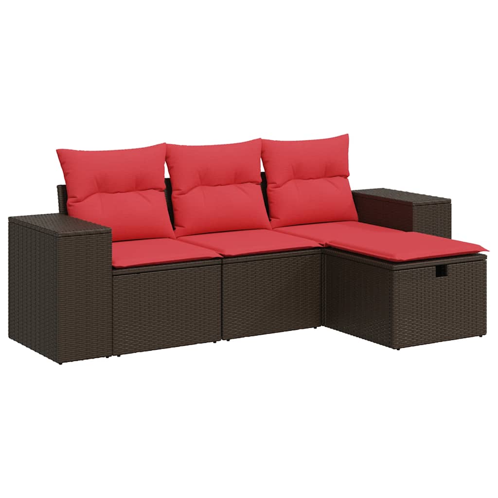 sofasæt til haven 4 dele med hynder polyrattan brun