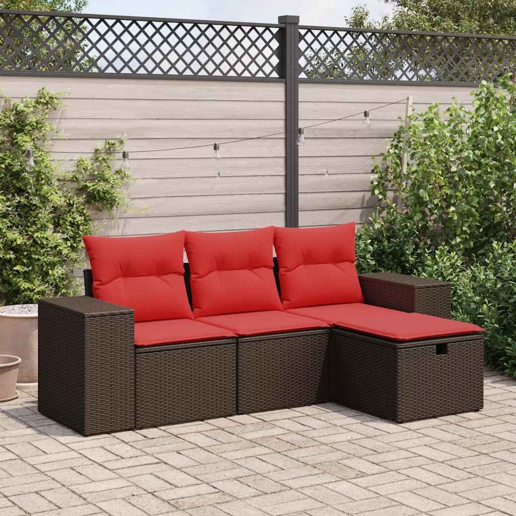 sofasæt til haven 4 dele med hynder polyrattan brun