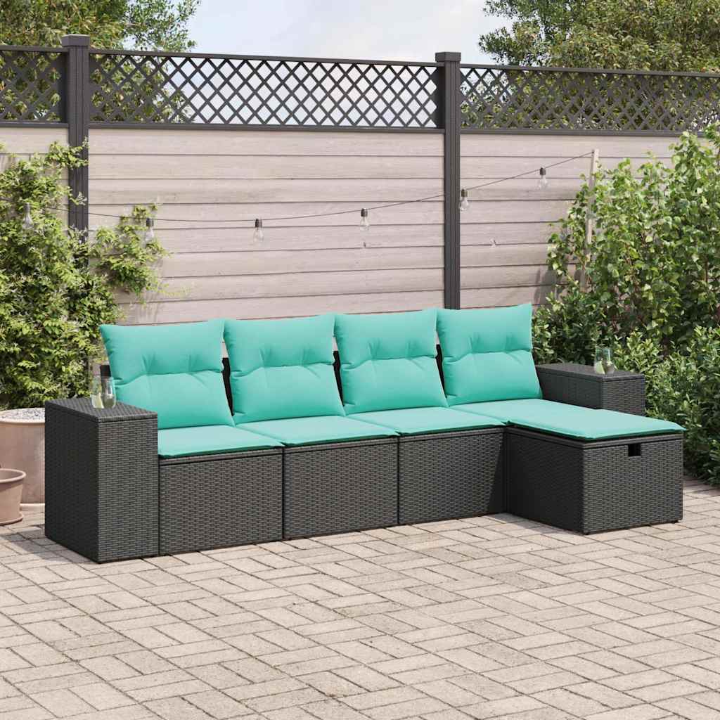 sofasæt til haven 5 dele med hynder polyrattan sort