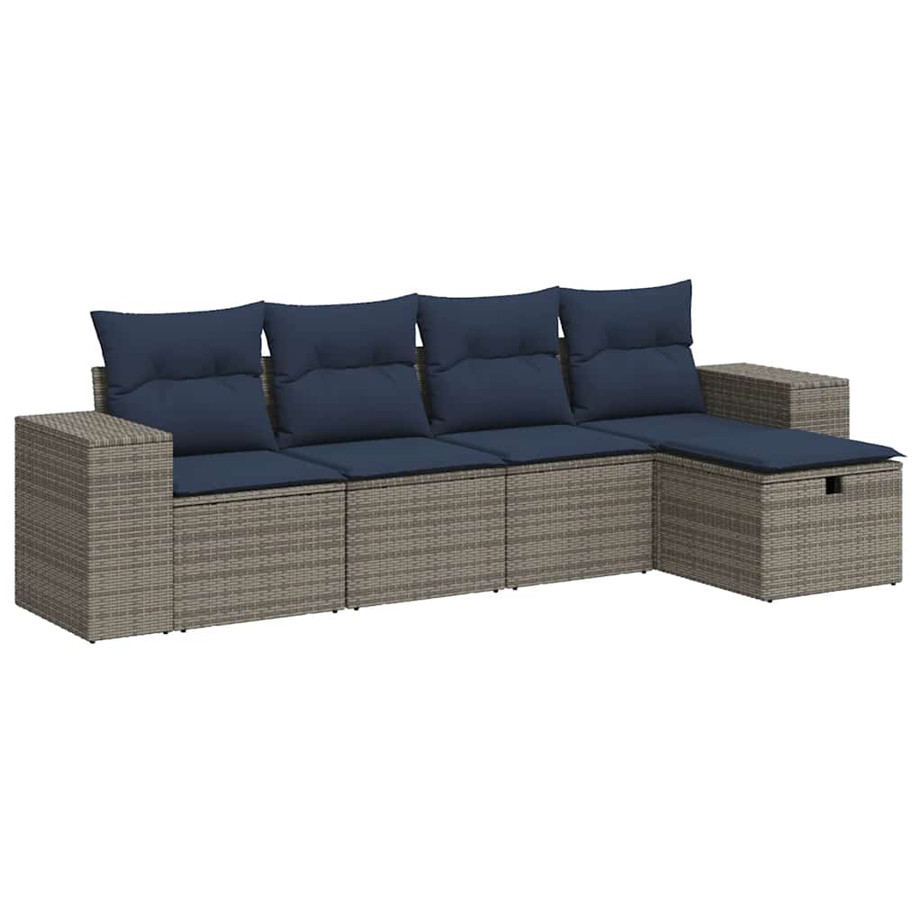 sofasæt 5 dele med hynder polyrattan grå