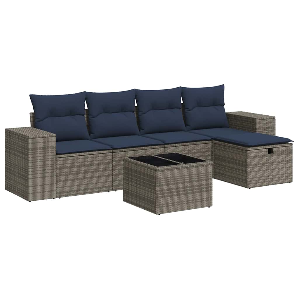 sofasæt til haven 6 dele med hynder polyrattan grå