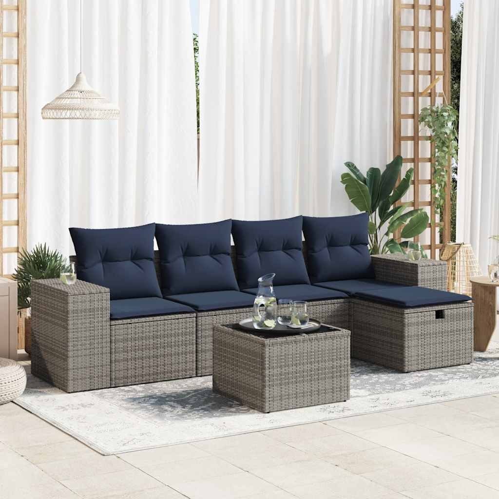 sofasæt til haven 6 dele med hynder polyrattan grå