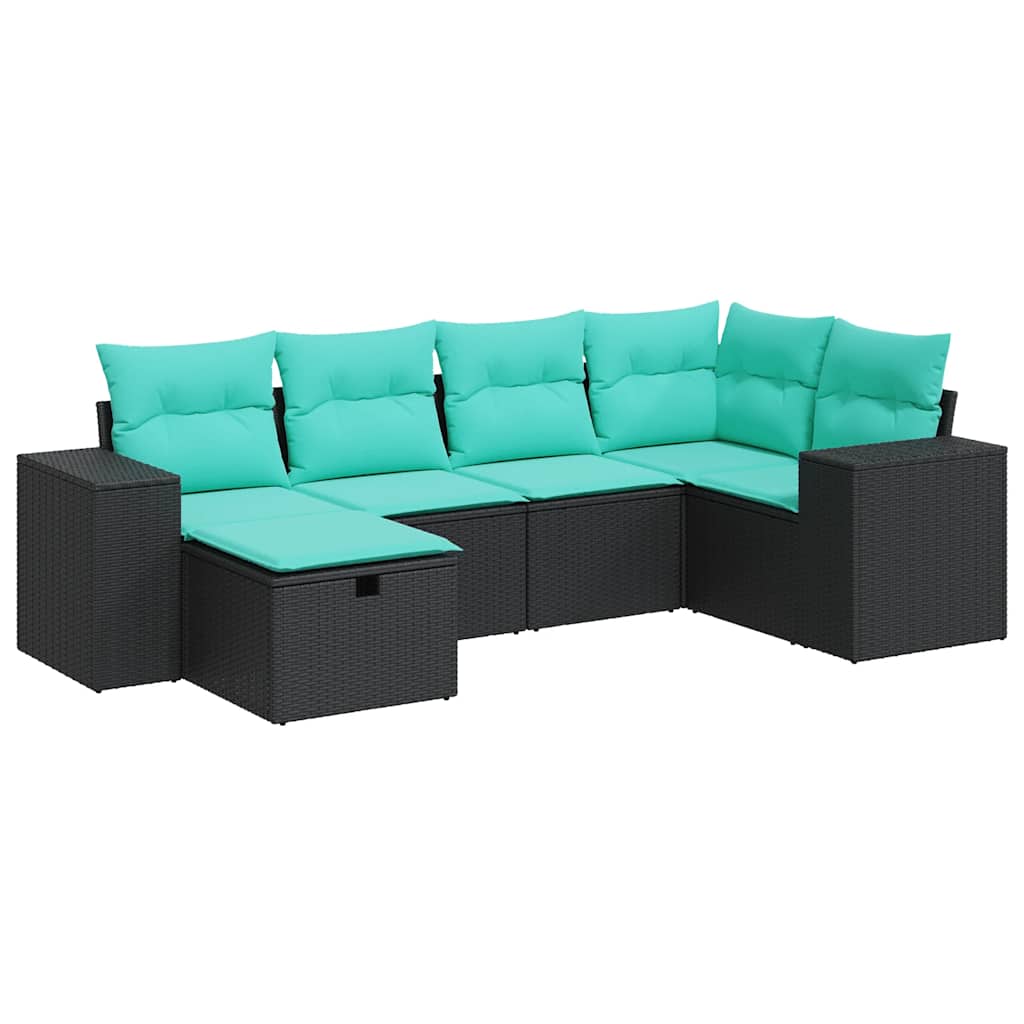 sofasæt til haven 6 dele med hynder polyrattan sort