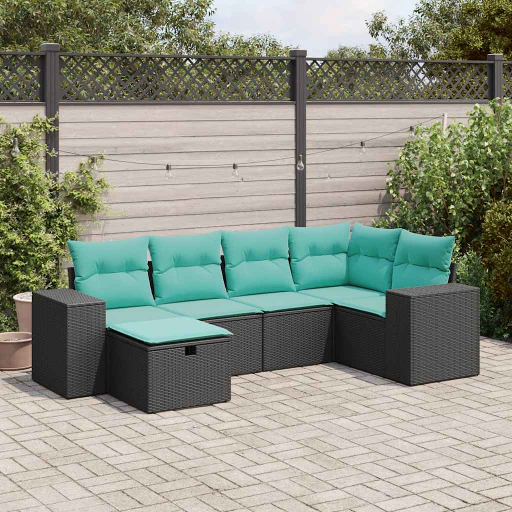 sofasæt til haven 6 dele med hynder polyrattan sort