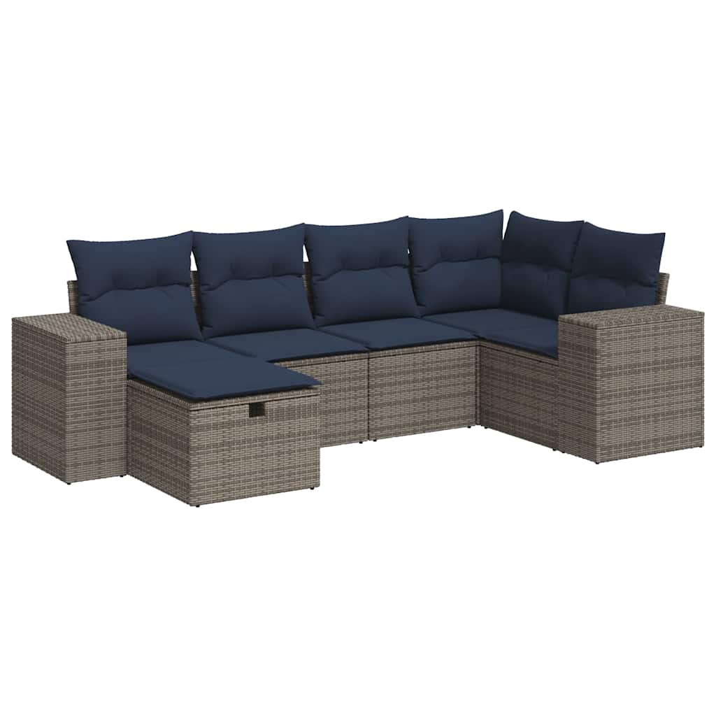 sofasæt til haven 6 dele med hynder polyrattan grå