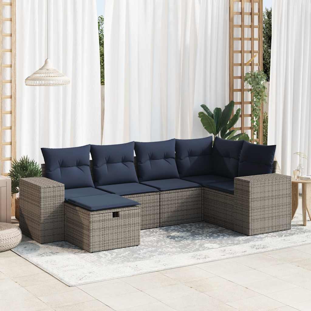 sofasæt til haven 6 dele med hynder polyrattan grå
